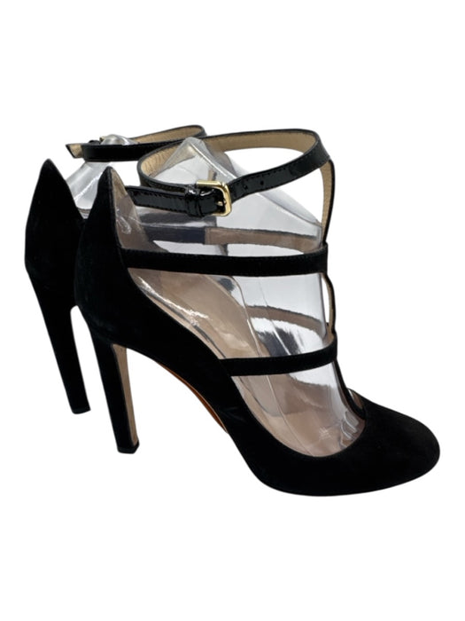 Jimmy Choo Shoe Size 38 Black Suede & Patent Leather Round Toe T Strap Pumps Black / 38