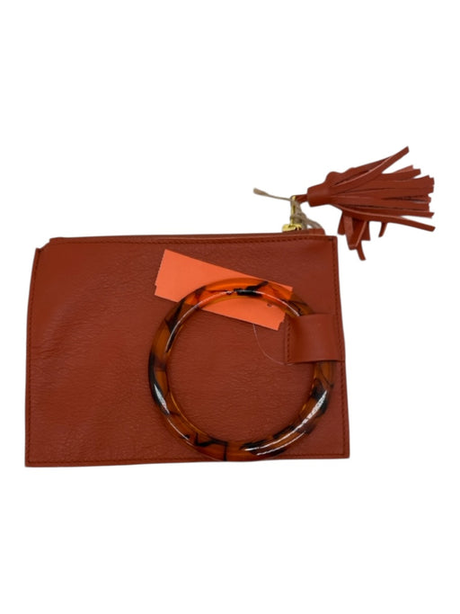 Beau & Ro Orange Leather Tortoise Shell Handles Pouch Clutch Orange