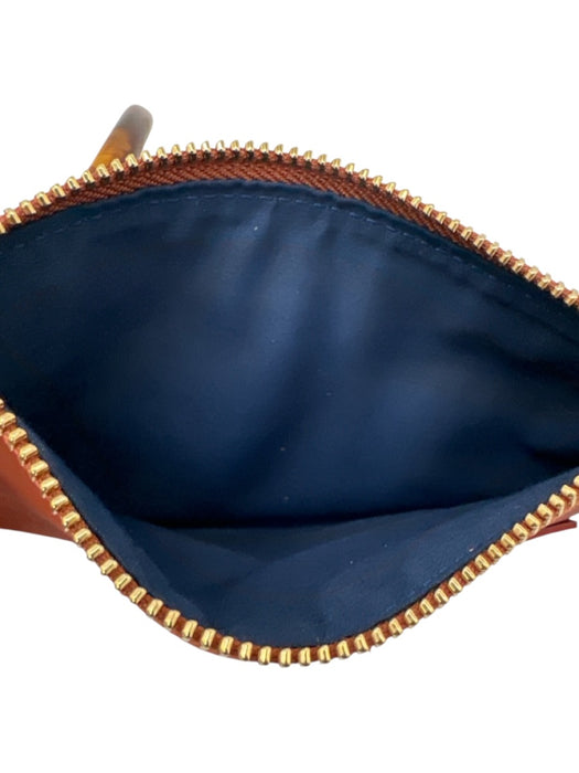 Beau & Ro Orange Leather Tortoise Shell Handles Pouch Clutch Orange