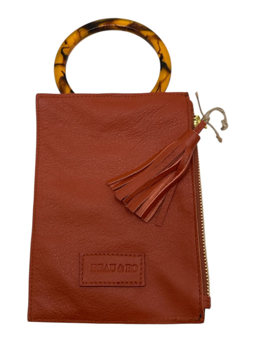 Beau & Ro Orange Leather Tortoise Shell Handles Pouch Clutch Orange