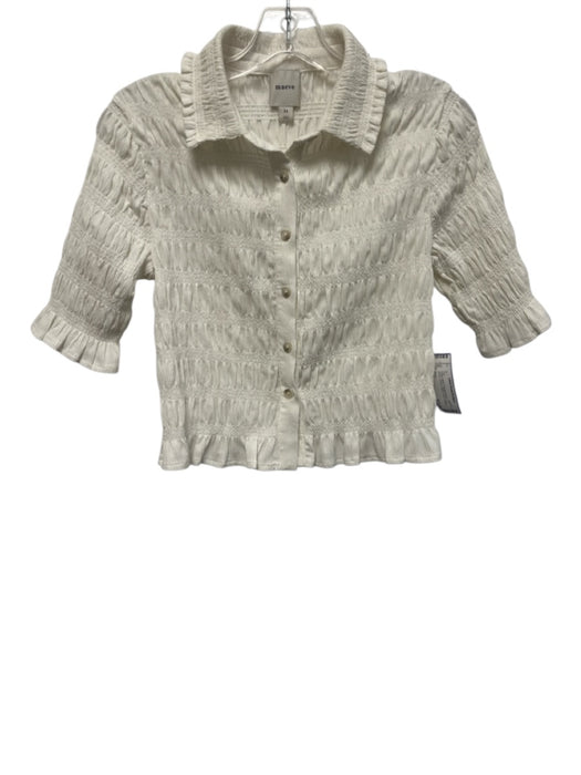 Maeve Size XS Cream White Polyester Blend 1/2 Sleeve Shirred Button Front Top Cream White / XS