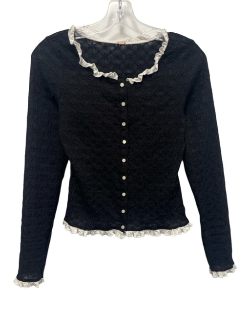 Free People Size Est S Black & White Polyester Blend Semi Sheer Jacket Black & White / Est S