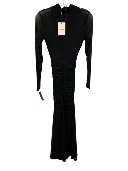 Bardot Size 2 Black Nylon Blend Mesh Overlay Long Sleeve Ruched Sides Dress Black / 2