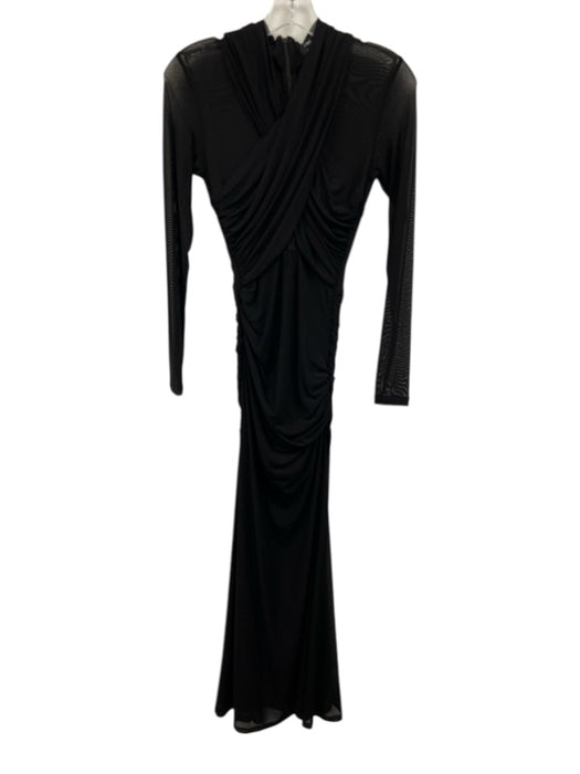 Bardot Size 2 Black Nylon Blend Mesh Overlay Long Sleeve Ruched Sides Dress Black / 2