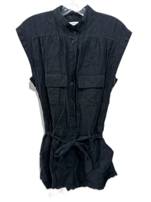 Frame Size S Black Linen Sleeveless Button Up Tie Waist Romper Black / S