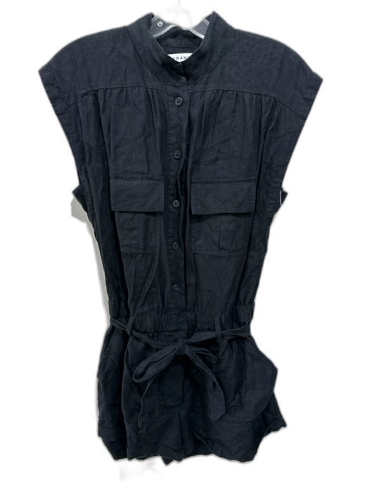 Frame Size S Black Linen Sleeveless Button Up Tie Waist Romper Black / S