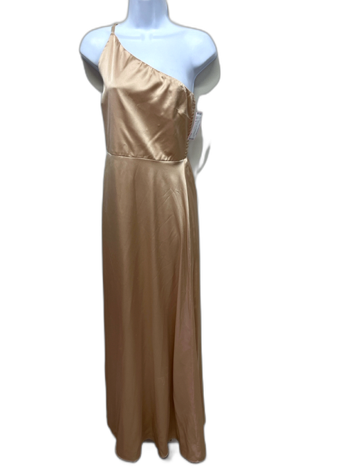 Show Me Your Mumu Size M Light Pink Satin Spaghetti Strap One Shoulder slit Gown Light Pink / M