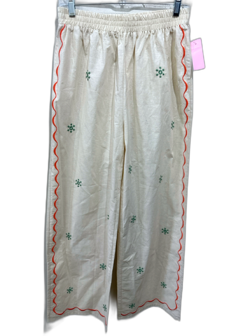 Amable Size S Beige, Pink, Orange Rayon Blend Embroidered Floral Pants Beige, Pink, Orange / S