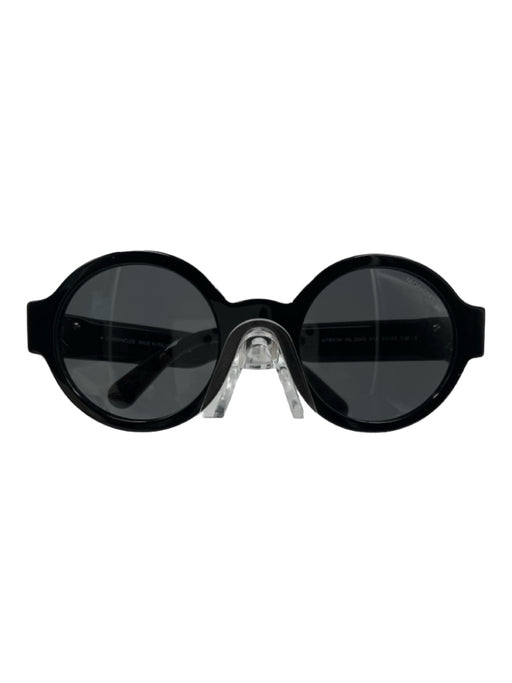 Moncler Black Acetate round Dark Grey Lens Pewter Hardware Sunglasses Black
