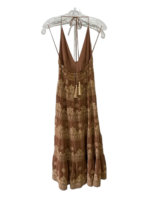 Alice + Olivia Size 0 Brown & Gold Embroidered Beaded Halter Tiered Dress Brown & Gold / 0
