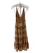 Alice + Olivia Size 0 Brown & Gold Embroidered Beaded Halter Tiered Dress Brown & Gold / 0