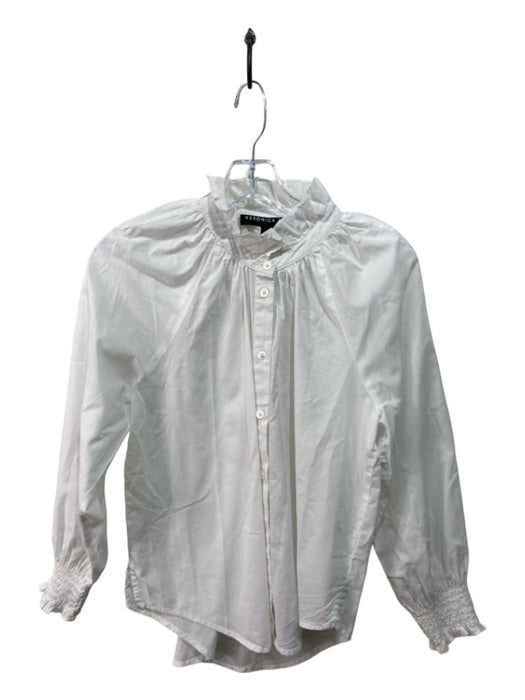 Veronica Beard Size XS White Cotton Button Front Ruffle Collar Long Sleeve Top White / XS