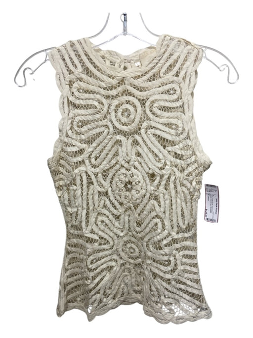 Ulla Johnson Size 0 Cream Cotton & Silk Sleeveless Keyhole Crochet Lace Top Cream / 0