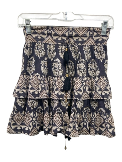 Bell by Alica Bell Size XS Plum & Beige Cotton Drawstring Tassle Detail Skirt Plum & Beige / XS