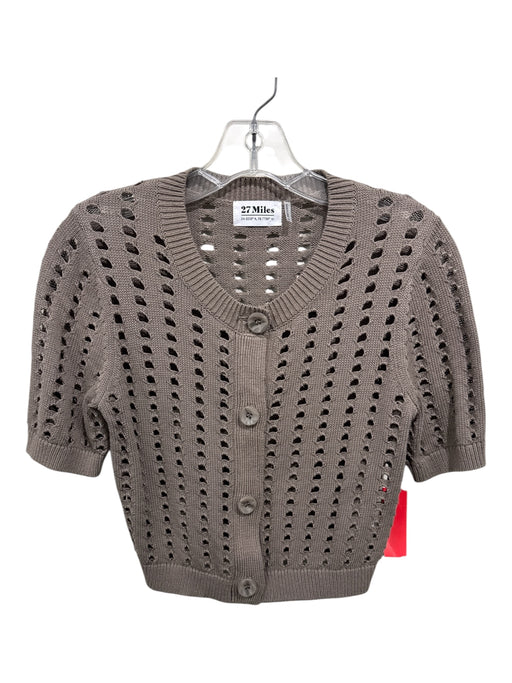 27 Miles Size XS Taupe Gray Cotton Open Knit Short Sleeve Button up Sweater Taupe Gray / XS