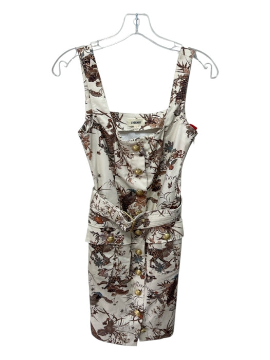 L'agence Size 0 Cream White, Brown, Multi Cotton Blend Flora & Fauna Dress Cream White, Brown, Multi / 0
