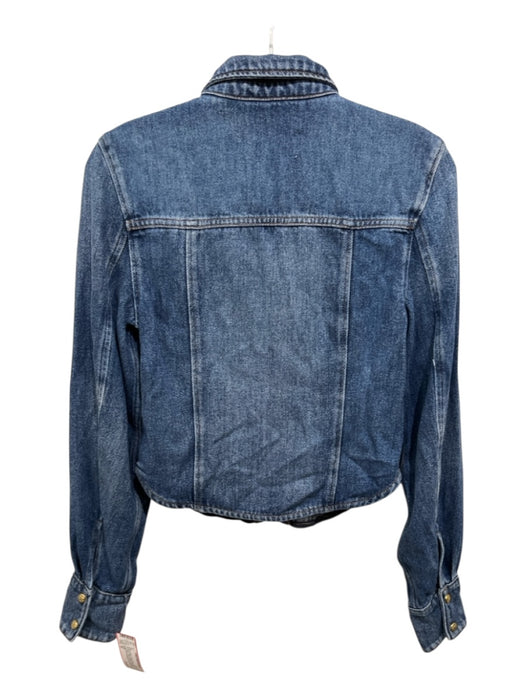 Ganni Size 32 Medium Wash Cotton Denim Gold Tone Hardware Patch Pockets Top Medium Wash / 32