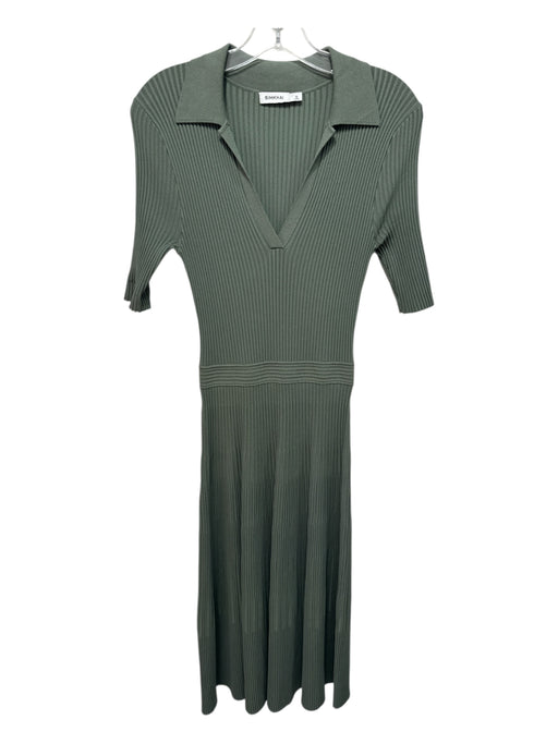 Simkhai Size XS Olive Green Rayon Blend Rib Knit Short Sleeve V Neck Maxi Dress Olive Green / XS