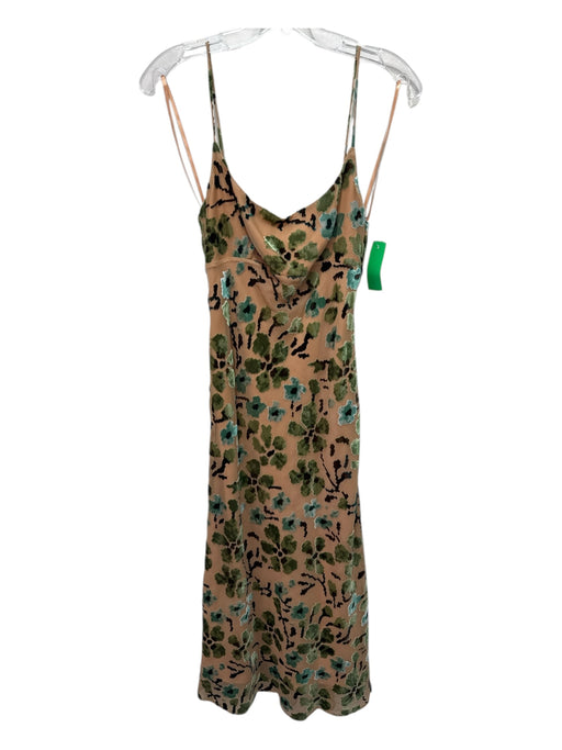 Staud Size 0 Tan, Green & Aqua Viscose & Acetate Velvet Burnout Maxi Dress Tan, Green & Aqua / 0