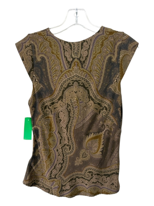 Double RL Size 2 Brown, Tan & Purple Viscose Short Cap Sleeve Paisley V Neck Top Brown, Tan & Purple / 2