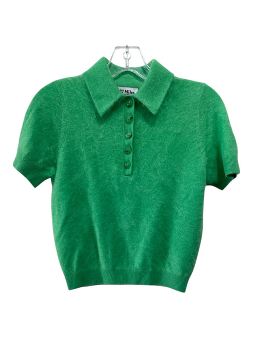 27 Miles Size XS Green No Fabric Tag Fuzzy Short Sleeve 1/4 Button Sweater Green / XS