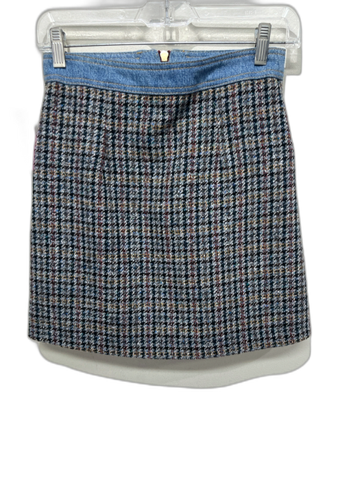 Sandro Size XS / 34 Blue & Brown Wool Blend denim waistband Houndstooth Skirt Blue & Brown / XS / 34