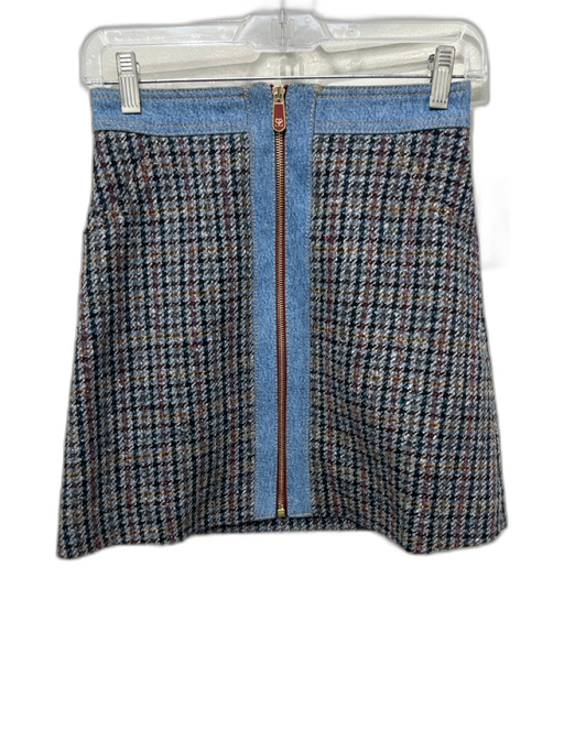 Sandro Size XS / 34 Blue & Brown Wool Blend denim waistband Houndstooth Skirt Blue & Brown / XS / 34