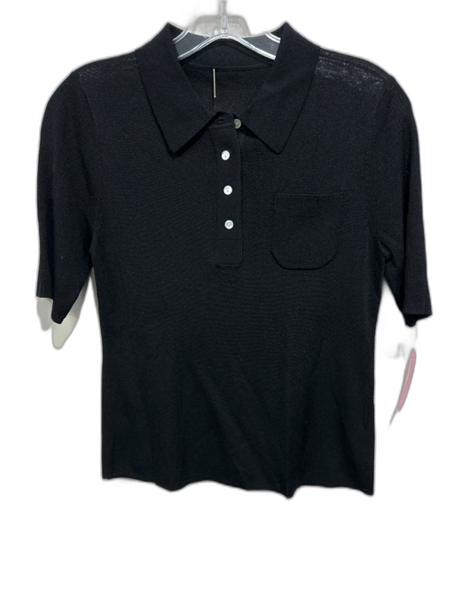 Alexis Size S Black Viscose Blend Semi Sheer Mother of Pearl Buttons Polo Top Black / S