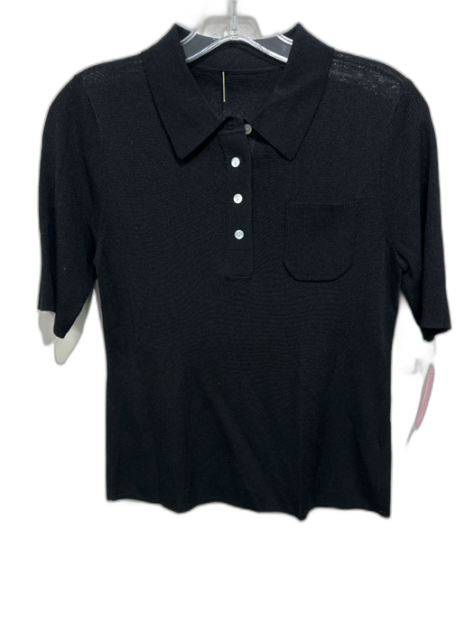 Alexis Size S Black Viscose Blend Semi Sheer Mother of Pearl Buttons Polo Top Black / S