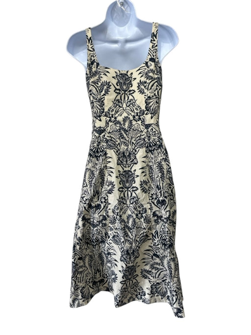 Ulla Johnson Size XS Cream & Navy Blue Cotton Sleeveless Floral Print Midi Dress Cream & Navy Blue / XS