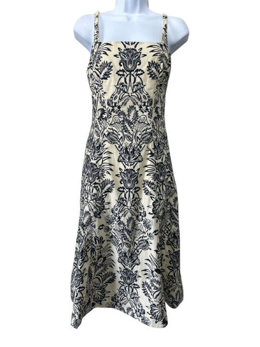 Ulla Johnson Size XS Cream & Navy Blue Cotton Sleeveless Floral Print Midi Dress Cream & Navy Blue / XS