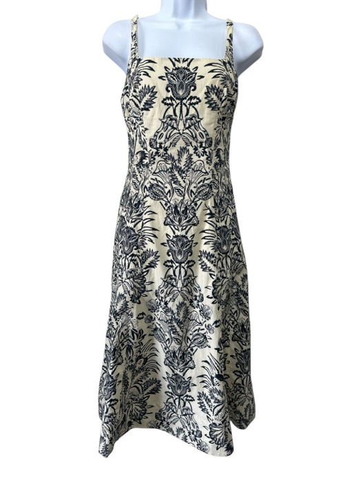 Ulla Johnson Size XS Cream & Navy Blue Cotton Sleeveless Floral Print Midi Dress Cream & Navy Blue / XS