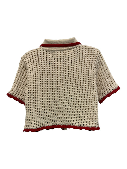 Roy Rogers Size XS Beige Cotton & Polyester Short Sleeve Crochet Crop Collar Top Beige / XS