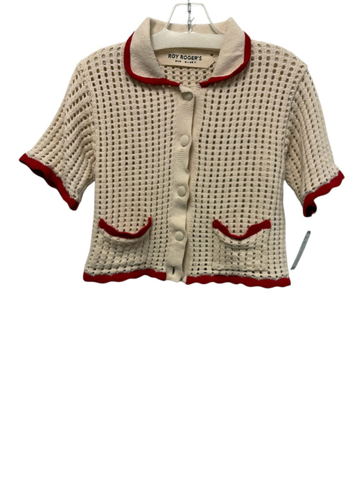 Roy Rogers Size XS Beige Cotton & Polyester Short Sleeve Crochet Crop Collar Top Beige / XS