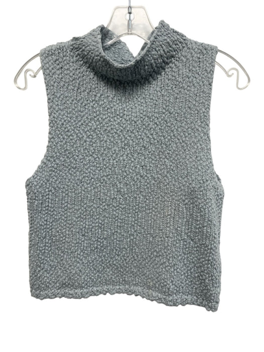 Sablyn Size S Light Blue Cotton Blend Cap Sleeve Mock Neck Crochet Top Light Blue / S