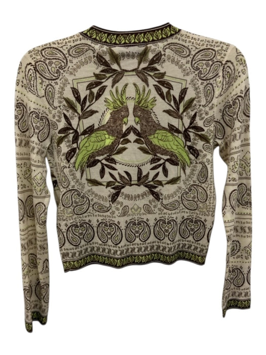 Tory Burch Size XXS White, Brown, Green Wool Long Sleeve All Over Print Cardigan White, Brown, Green / XXS