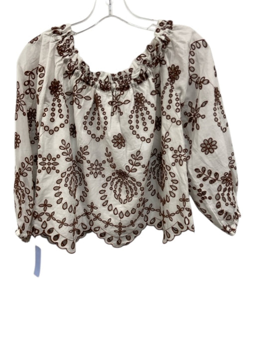 Lilly Pulitzer Size XS White & Brown Cotton Long Sleeve Eyelet Top White & Brown / XS