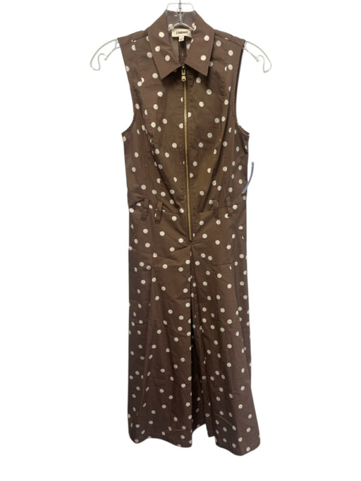 L'agence Size 8 Brown & White Cotton & Nylon Polka Dots Sleeveless Pleats Dress Brown & White / 8