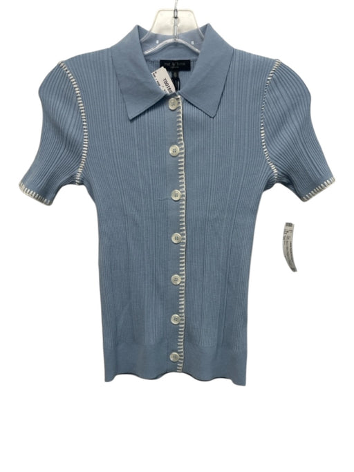 Rag & Bone Size XS Blue & White Viscose & Polyester Short Sleeve Ribbed Top Blue & White / XS