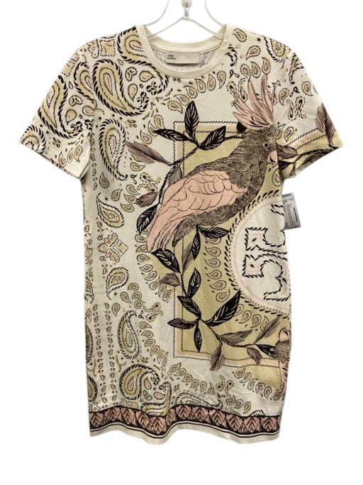 Tory Burch Size XXS White, Black, Multi Cotton Short Sleeve All Over Print Dress White, Black, Multi / XXS