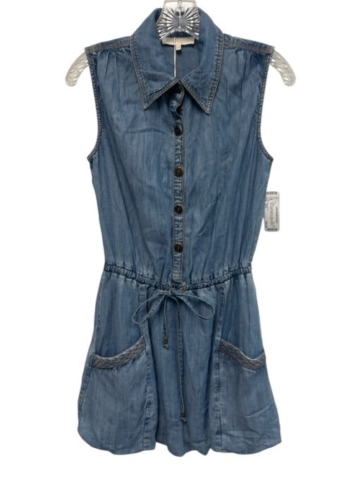 Ramy Brook Size XXS Medium Wash Cotton Button Up Sleeveless Collar Dress Medium Wash / XXS