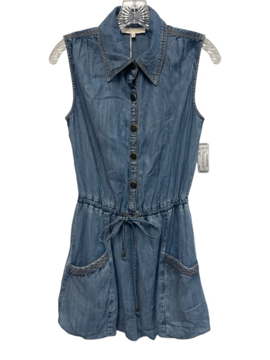 Ramy Brook Size XXS Medium Wash Cotton Button Up Sleeveless Collar Dress Medium Wash / XXS