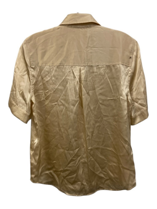 L'agence Size XS Gold Silk Short Sleeve Button Up Collar Top Gold / XS