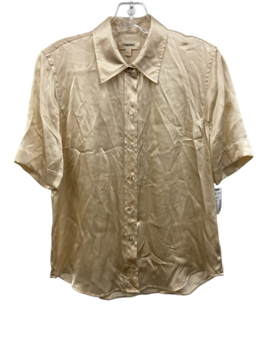 L'agence Size XS Gold Silk Short Sleeve Button Up Collar Top Gold / XS
