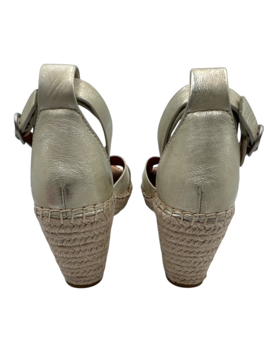Gentle Souls Shoe Size 6 Silver & Beige Leather Shine Detail Wedge Sandals Silver & Beige / 6
