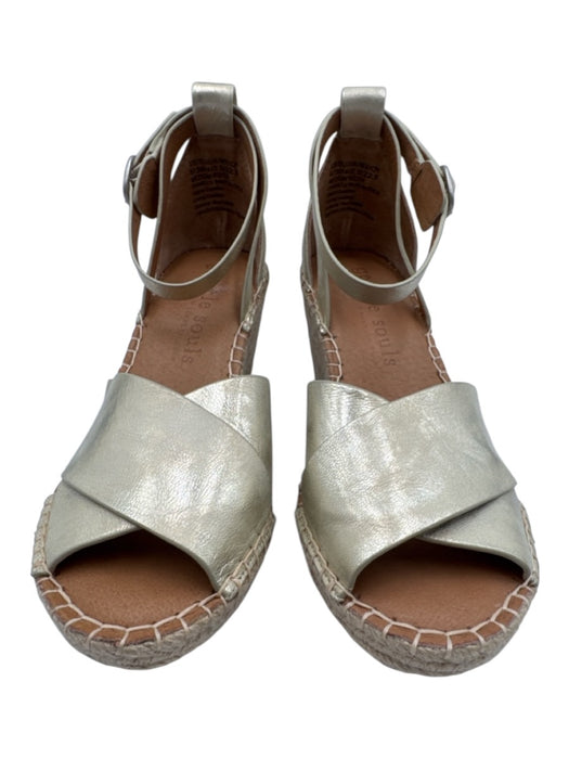 Gentle Souls Shoe Size 6 Silver & Beige Leather Shine Detail Wedge Sandals Silver & Beige / 6