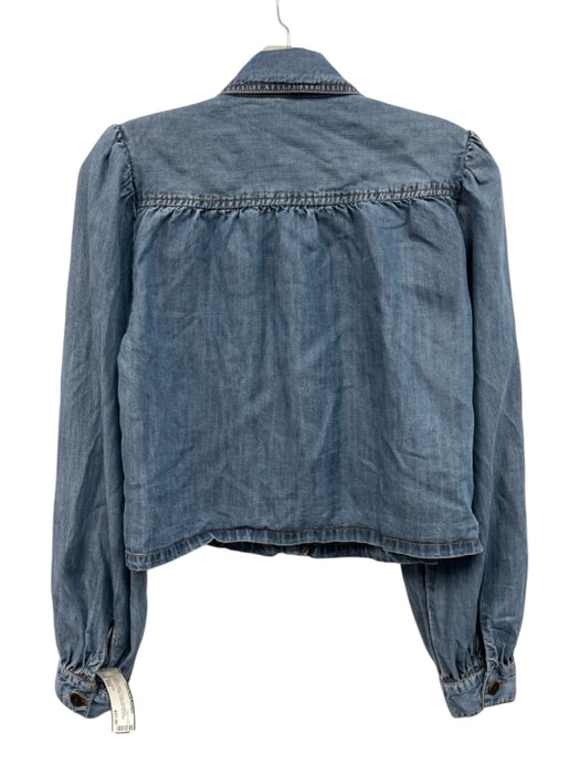 Ramy Brook Size XXS Medium Wash Tencel Long Sleeve Button Up Collar Gathered Top Medium Wash / XXS
