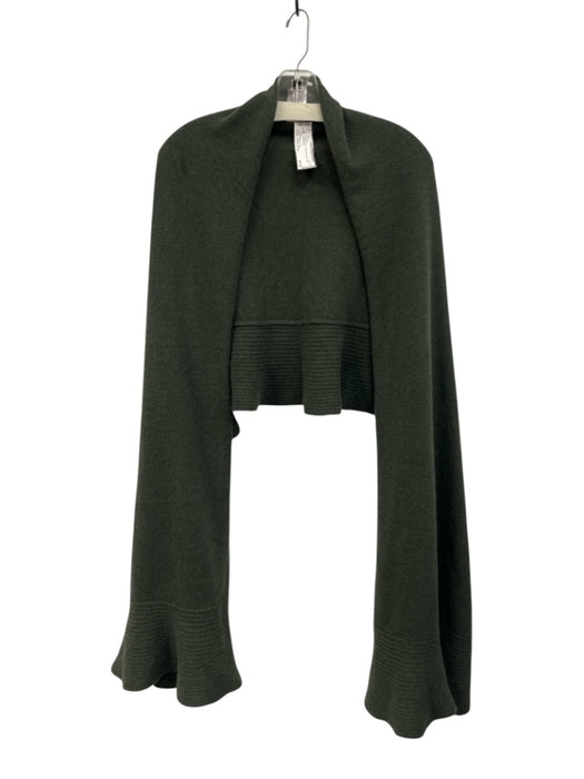 Minnie Rose Dark Green Cashmere Knit Ruffle Shawl Dark Green / One Size