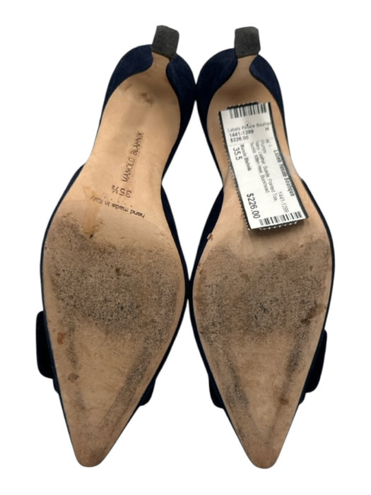 Manolo Blahnik Shoe Size 35.5 Navy Leather Suede Pointed Toe Buckle Pumps Navy / 35.5