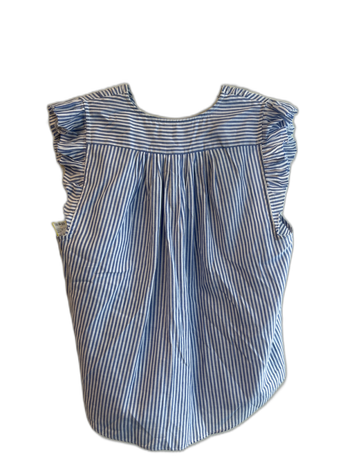 Frame Size M Blue & White Cotton Striped Ruffle Sleeveless V Neck Top Blue & White / M